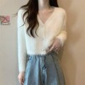 毛毛V领开衫外套